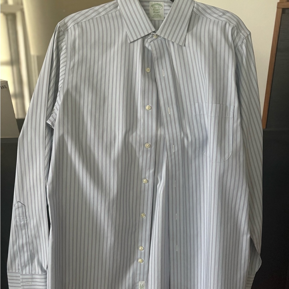 Brooks Brothers Gray and White Dress Shirt with Pinstripes